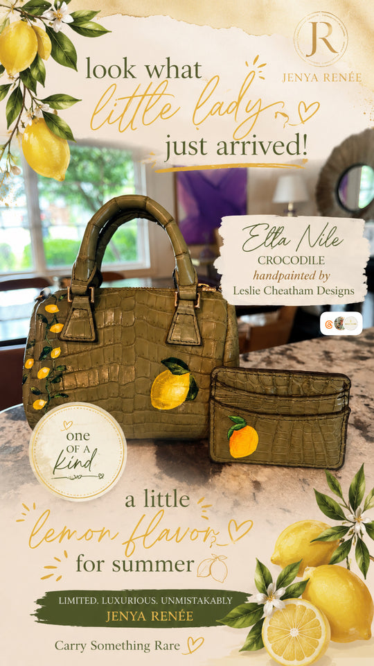 Ella Nile Crocodile Haute Loden with matching Wallet + Leslie Cheatham Design (Lemon Paradise)