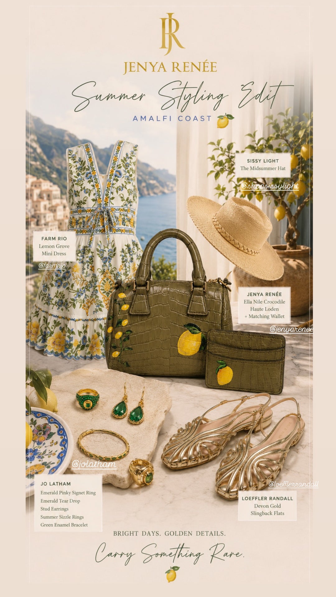 Ella Nile Crocodile Haute Loden with matching Wallet + Leslie Cheatham Design (Lemon Paradise)