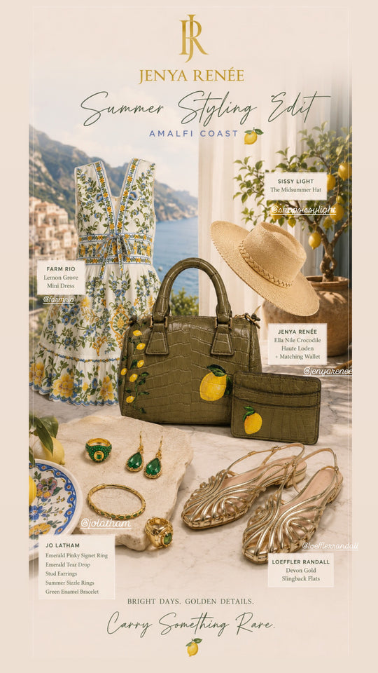 Ella Nile Crocodile Haute Loden with matching Wallet + Leslie Cheatham Design (Lemon Paradise)