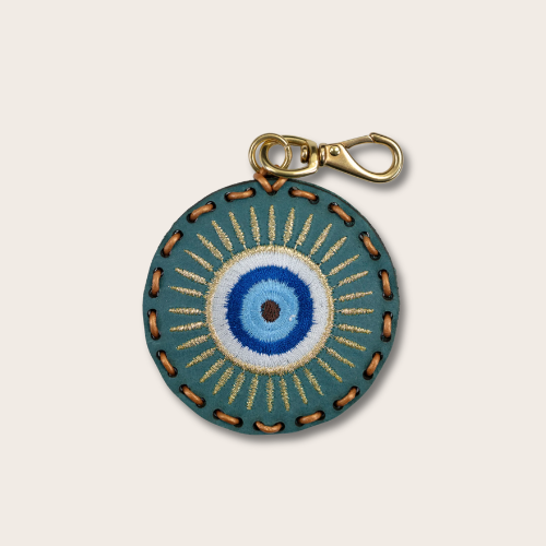Large Circle Laced Charms- Evil Eye (Teal)