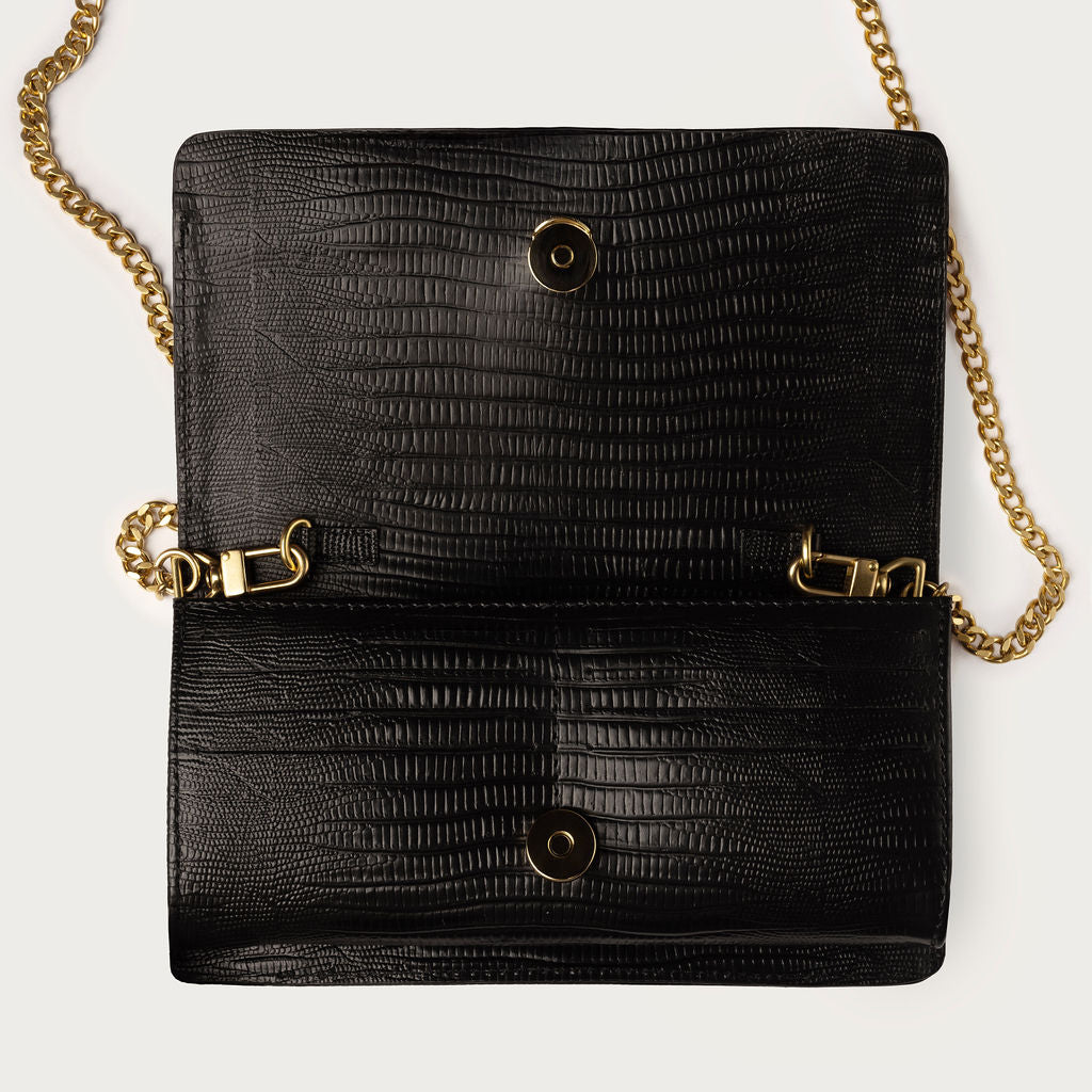 Claire Embossed Lizard Black